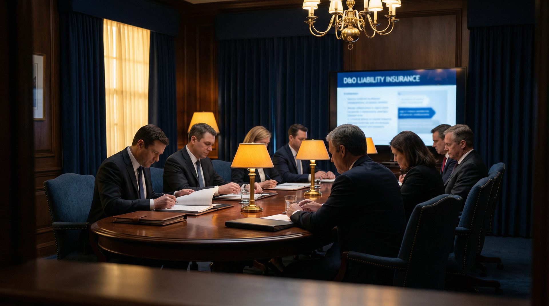 Executive boardroom with directors discussing strategy